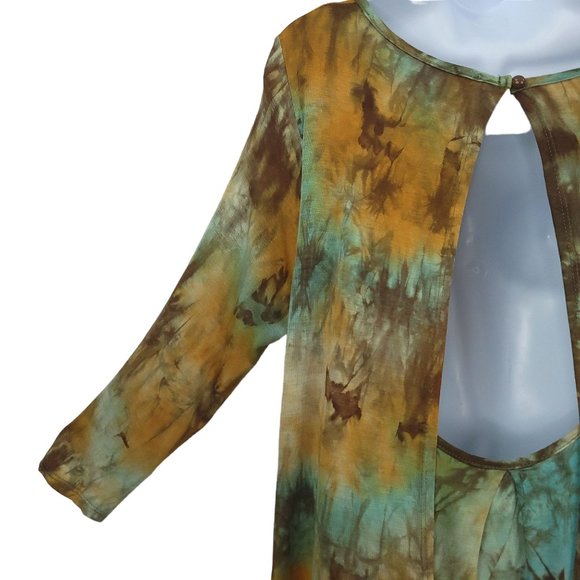 Andree by Unit Top Open Back Womens Size M Long Sleeve Green Brown Pullover - Picture 9 of 14